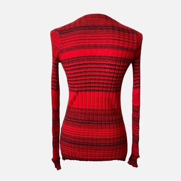 Helmut Lang Striped Ribbed Merino Wool V-Neck Knit Top - Picture 4 of 10